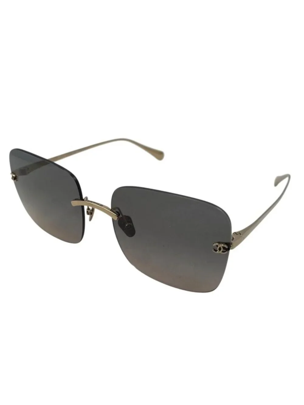 Chanel Sunglasses Rimless Square Titanium Gradient Lens Gold CC Logo Eyewear